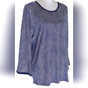 MICHAEL KORS PULLOVER BLOUSE SZ L NAVY WHITE